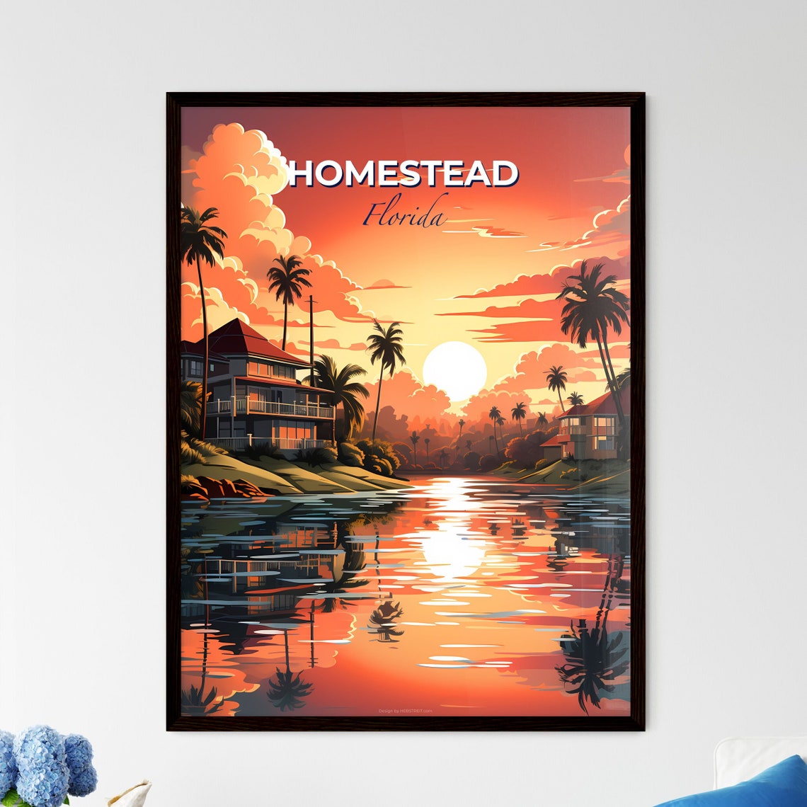 Homestead Florida Sunset Waterfront Palm Trees Reflection Poster