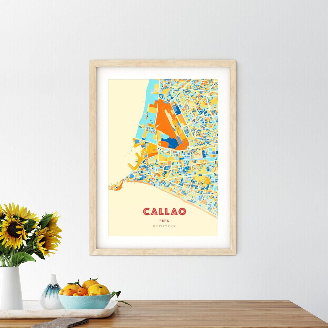Callao Peru Blue Orange Modern City Street Map Gallery Art Poster - Image 2