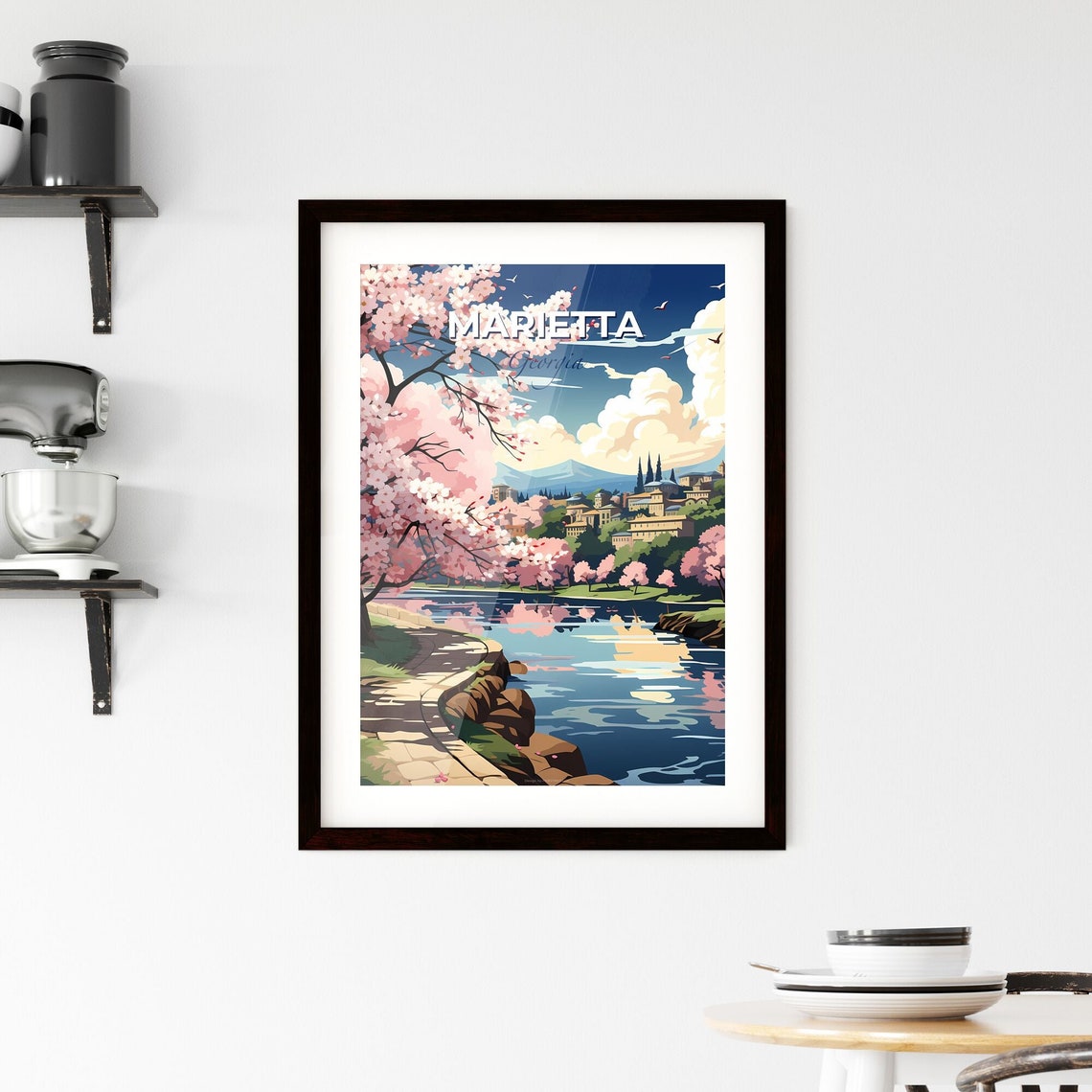 Marietta Georgia River Path Cherry Blossom Vintage Travel Poster - Image 2
