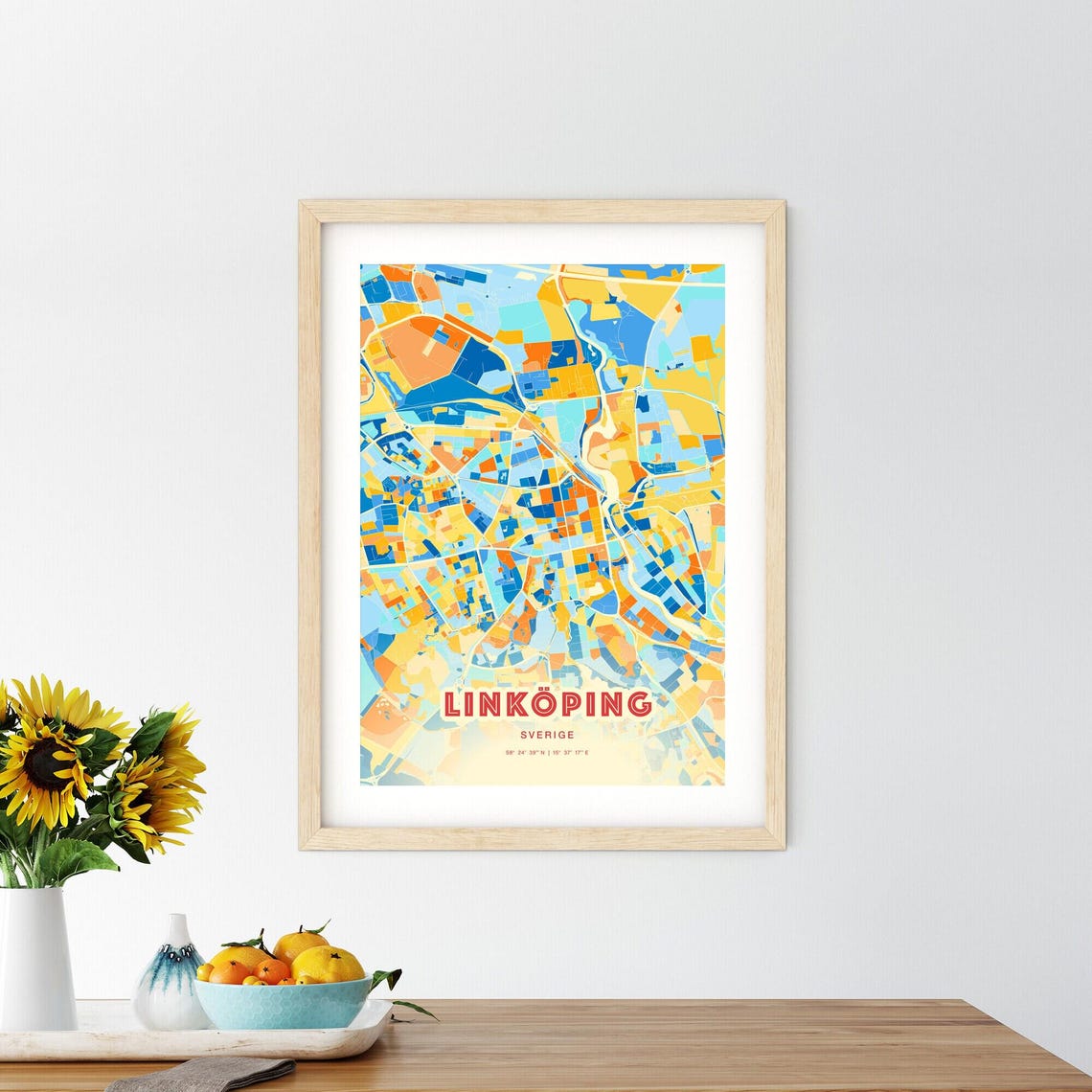 Linkoping Sweden Blue Orange Modern City Map Art Poster for Walls - Image 2