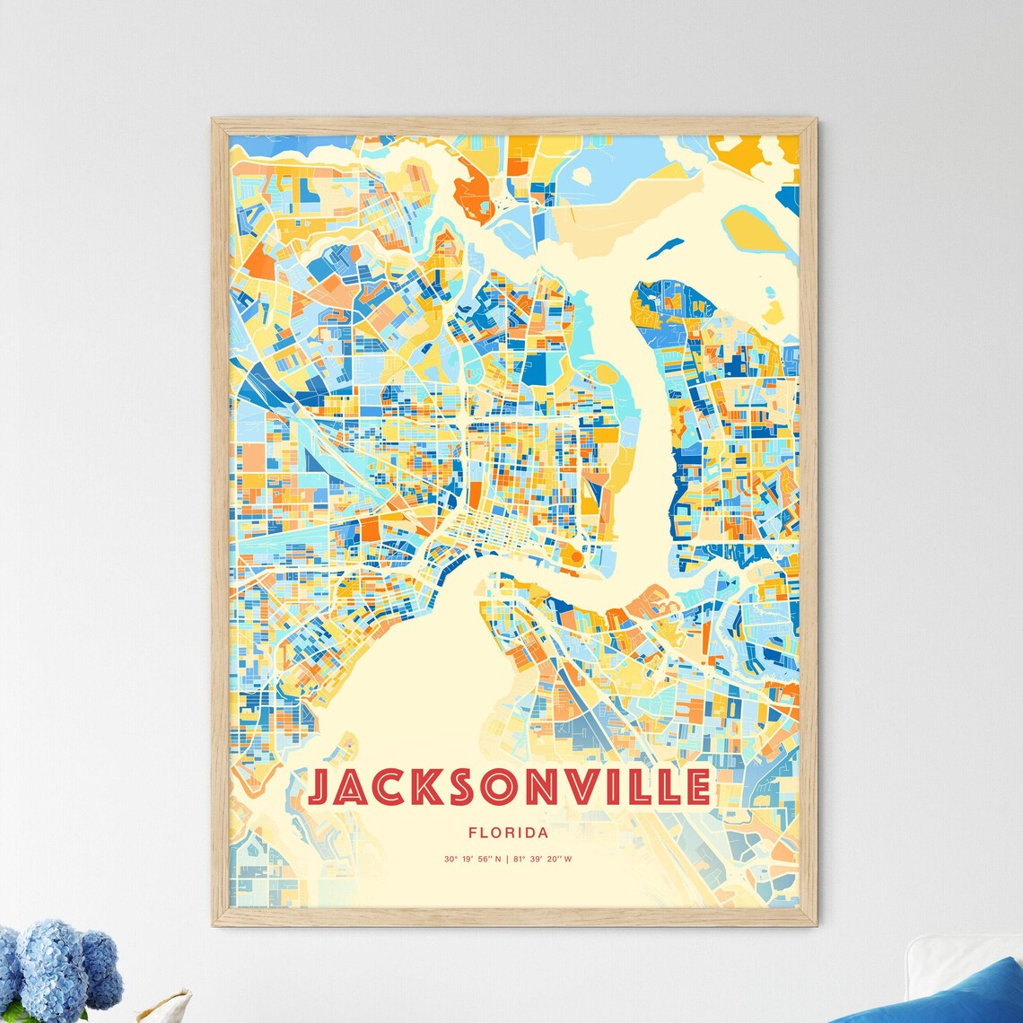 Jacksonville Florida Colorful City Map Art Coordinates Poster