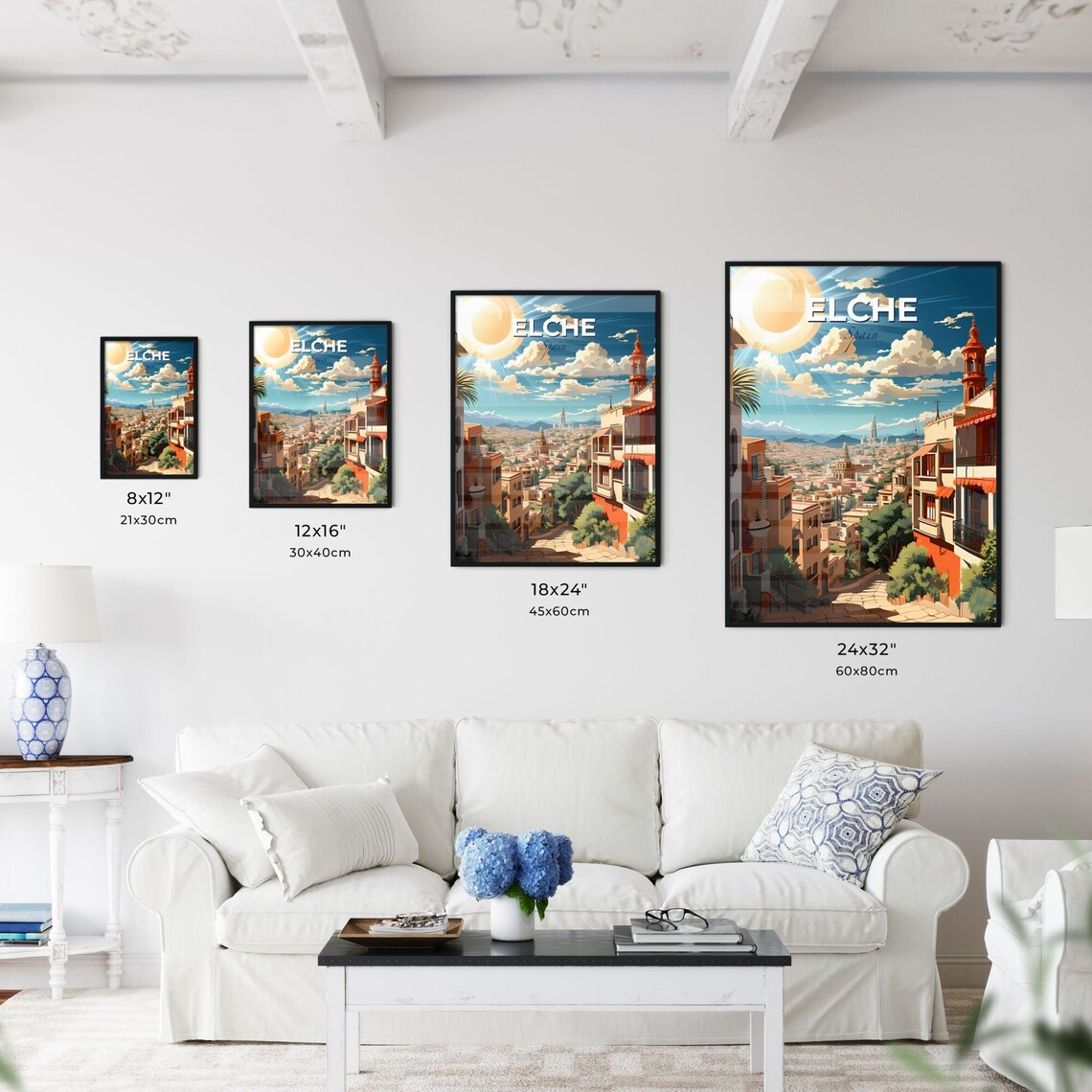 Elche Spain Old Town Sunlit Street Church Towers Travel Poster - Image 3