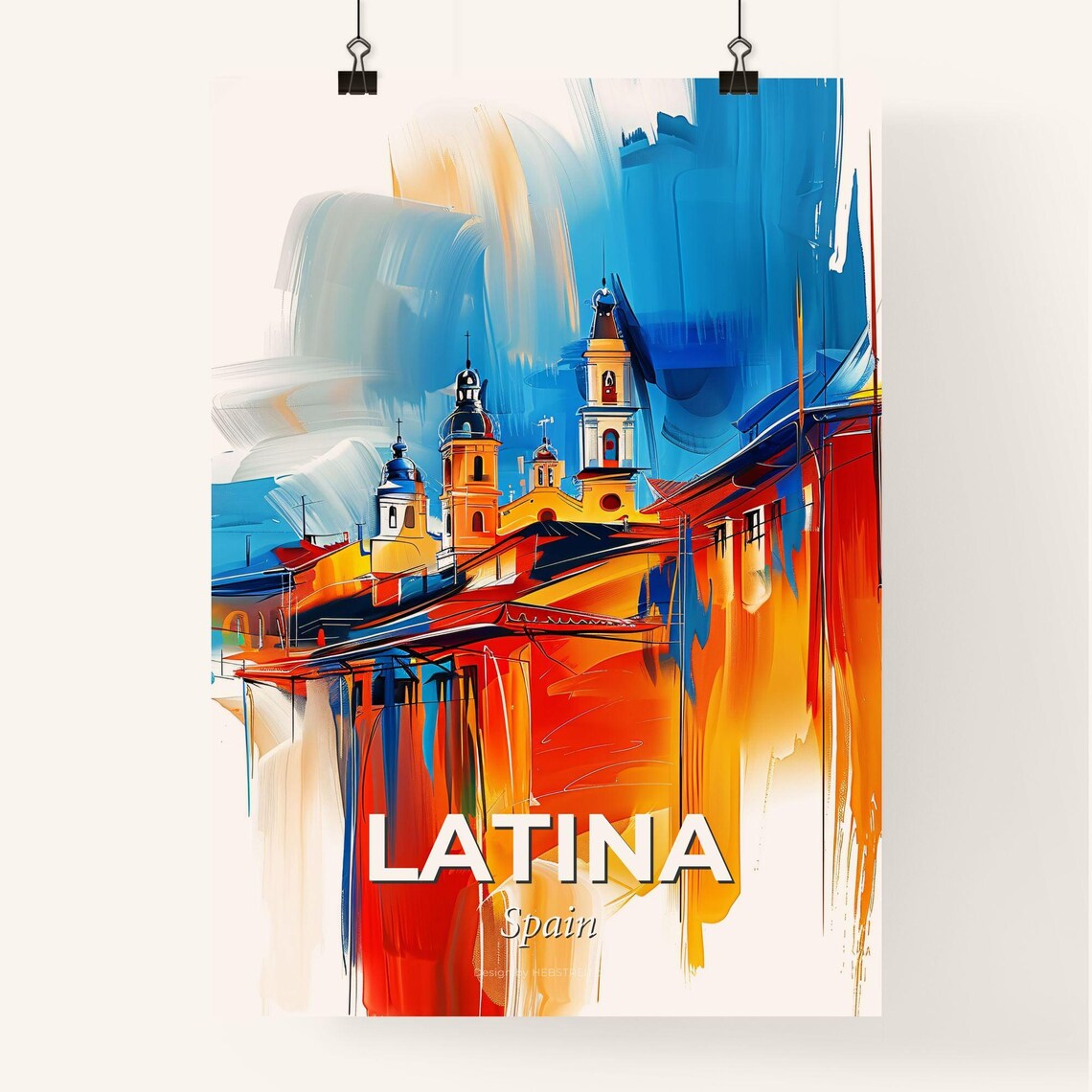 Latina Spain Colorful Abstract Church Towers Painting Art Poster - Image 4