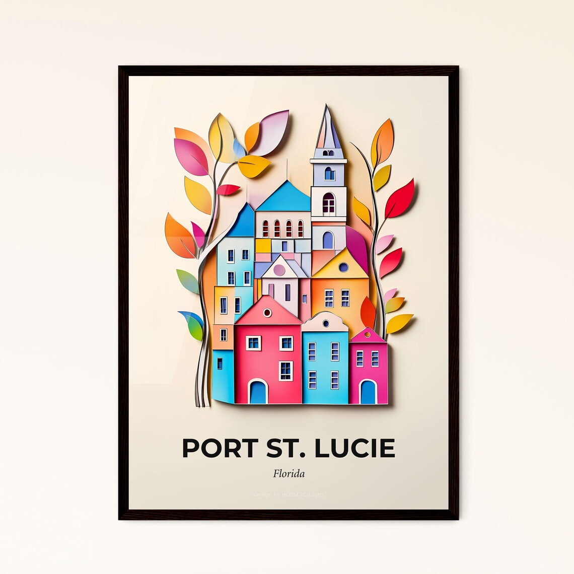 Port St. Lucie Florida Village Colorful Paper Cut Art Poster