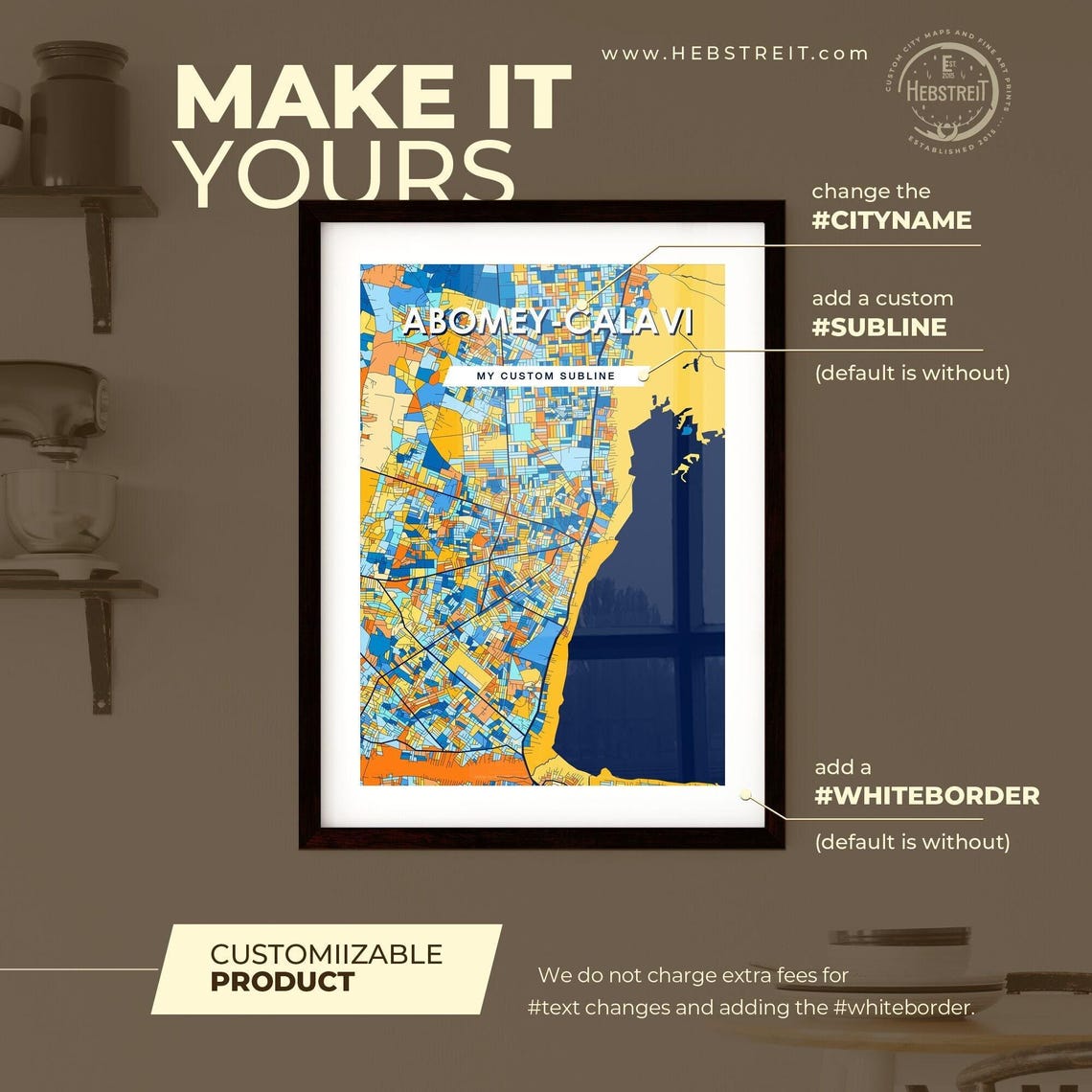 Abomey Calavi Benin Vibrant Modern City Map Artwork Wall Poster - Image 2