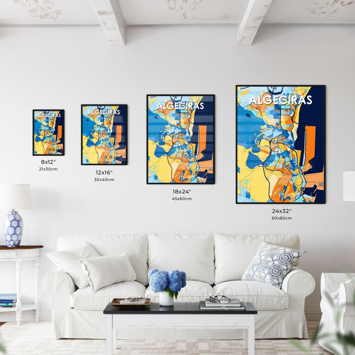 Algeciras Spain Colorful Blue and Orange Bay City Map Art Poster - Image 3