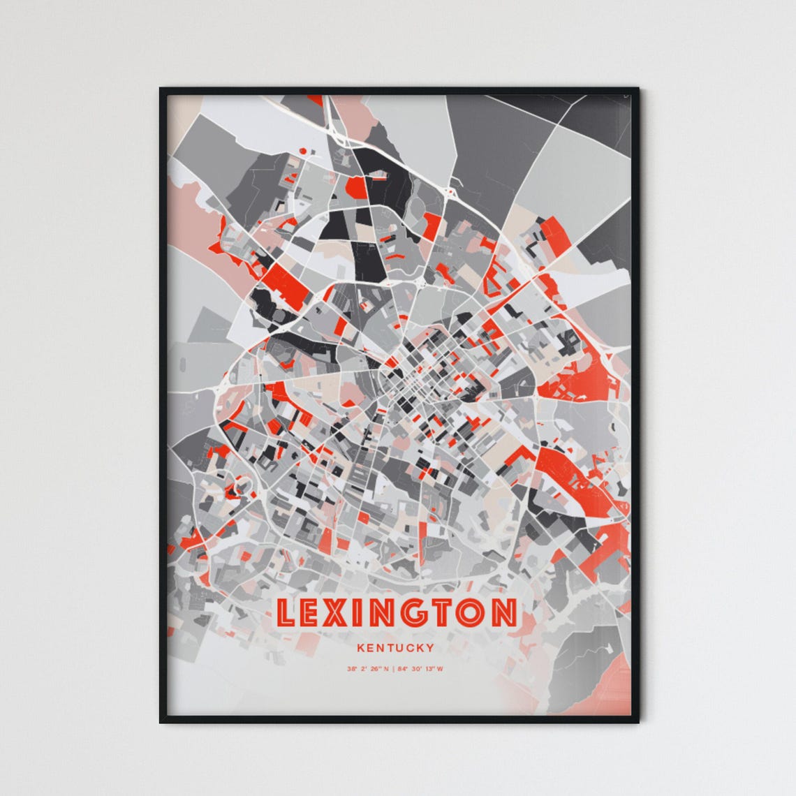 Lexington Kentucky Bold Red and Gray Modern Abstract City Map Poster