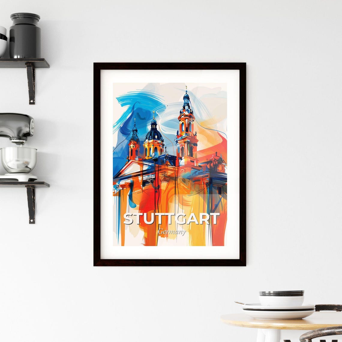 Stuttgart Germany Colorful Abstract Church Towers Skyline Poster - Image 2