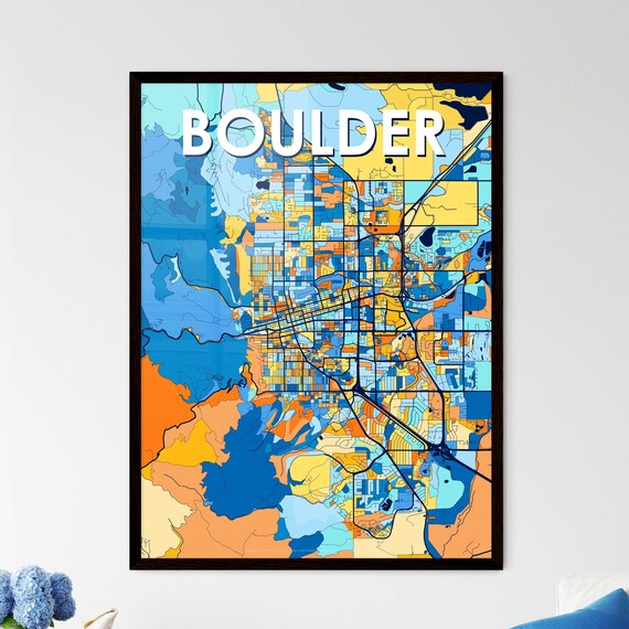 Boulder Colorado Vibrant Colorful Illustrated Street Map Art Poster
