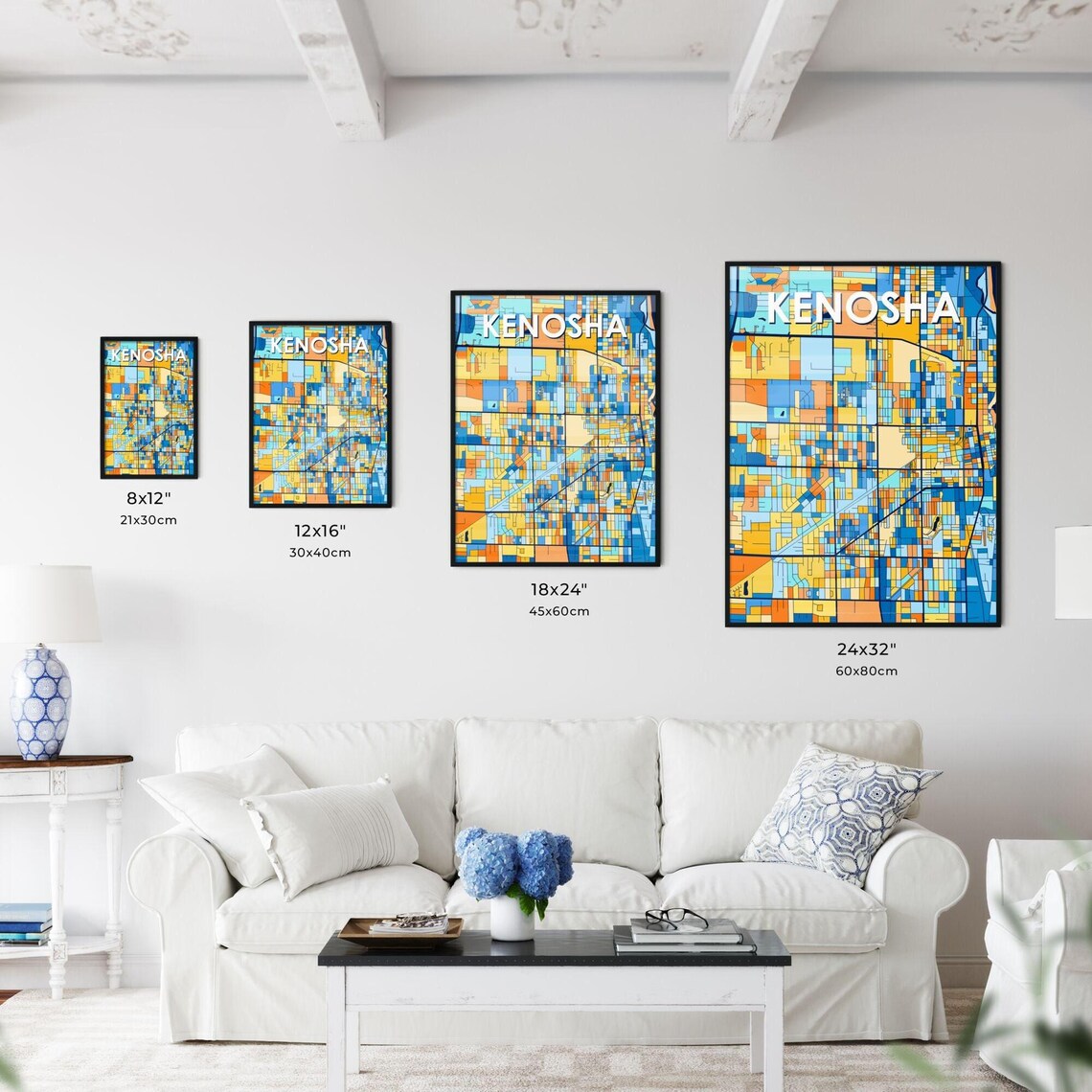 Kenosha Wisconsin Vibrant Colorful City Map Art Poster for Home Decor - Image 3