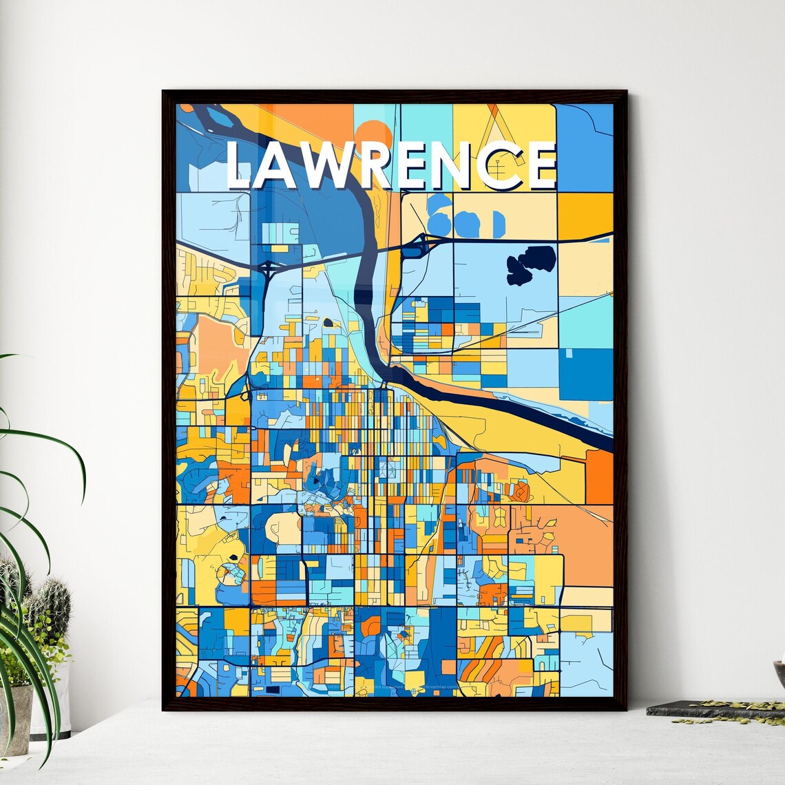 Lawrence Kansas Bold Colorful Vibrant City Street Map Art Poster