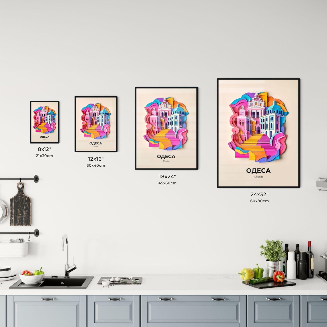 Odesa Ukraine Colorful Paper Cut Neoclassical Landmark Travel Poster - Image 3