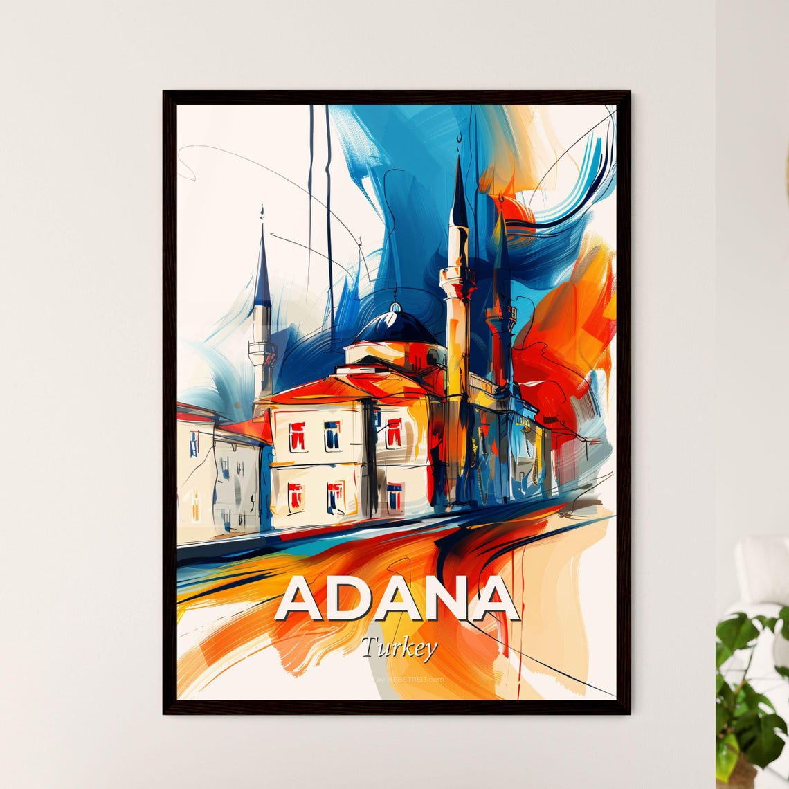 Adana Turkey Vibrant Watercolor Mosque Cityscape Decor Poster