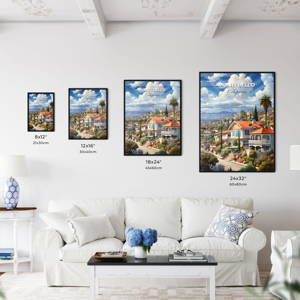 Montebello California Hillside Homes Palm Trees Travel Poster - Image 3