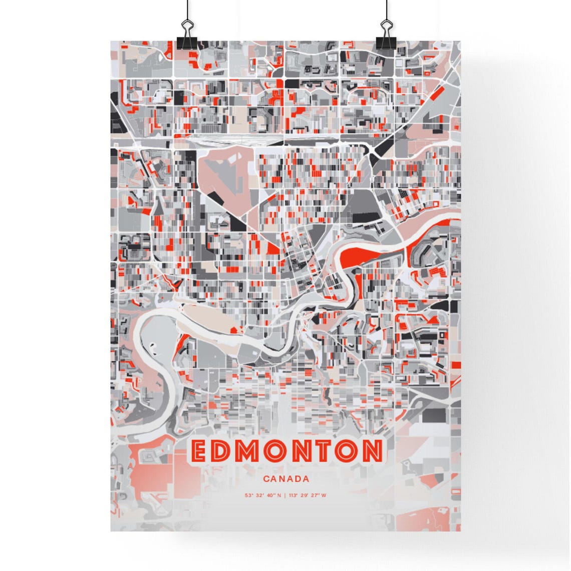 Edmonton Canada Expressive Red and Black City Map Artwork Poster - Image 3