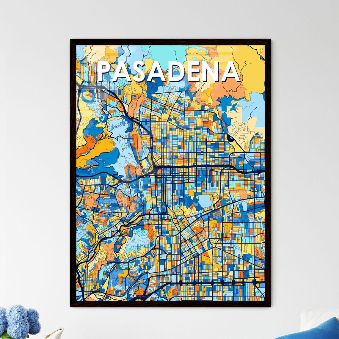Pasadena California Colorful Geometric City Street Map Poster