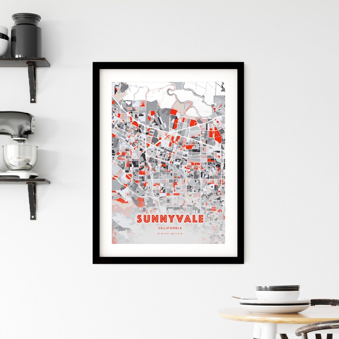 Sunnyvale California City Map Art Modern Red Gray Decor Poster - Image 2