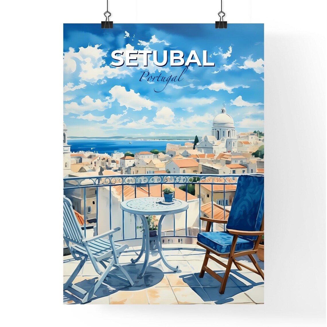 Setubal Portugal Balcony Sea View Travel Poster Coastal City Art - Image 4