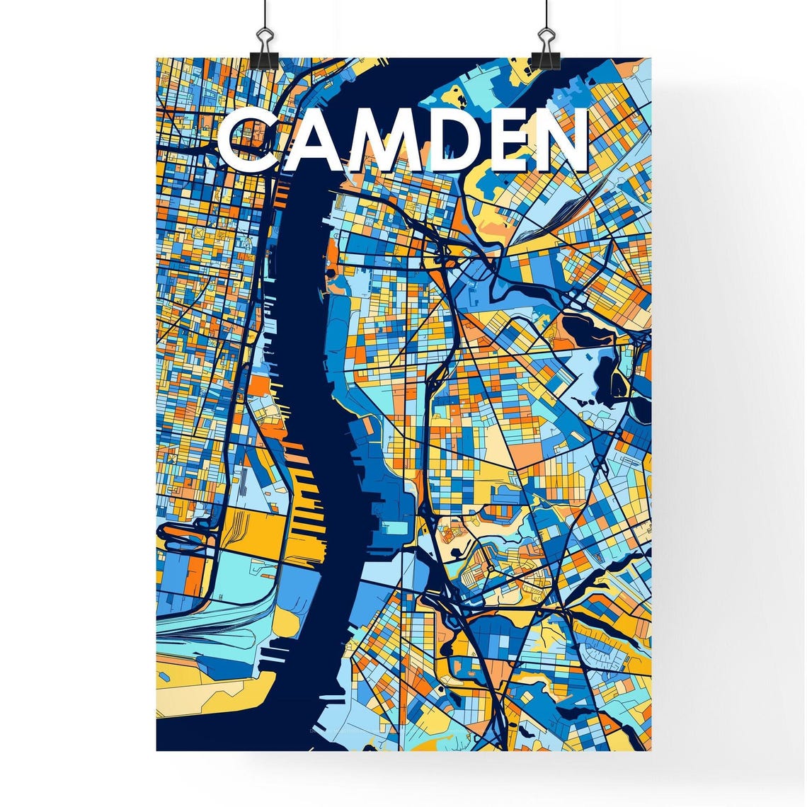 Camden New Jersey Colorful Blue and Orange City Map Art Poster - Image 4