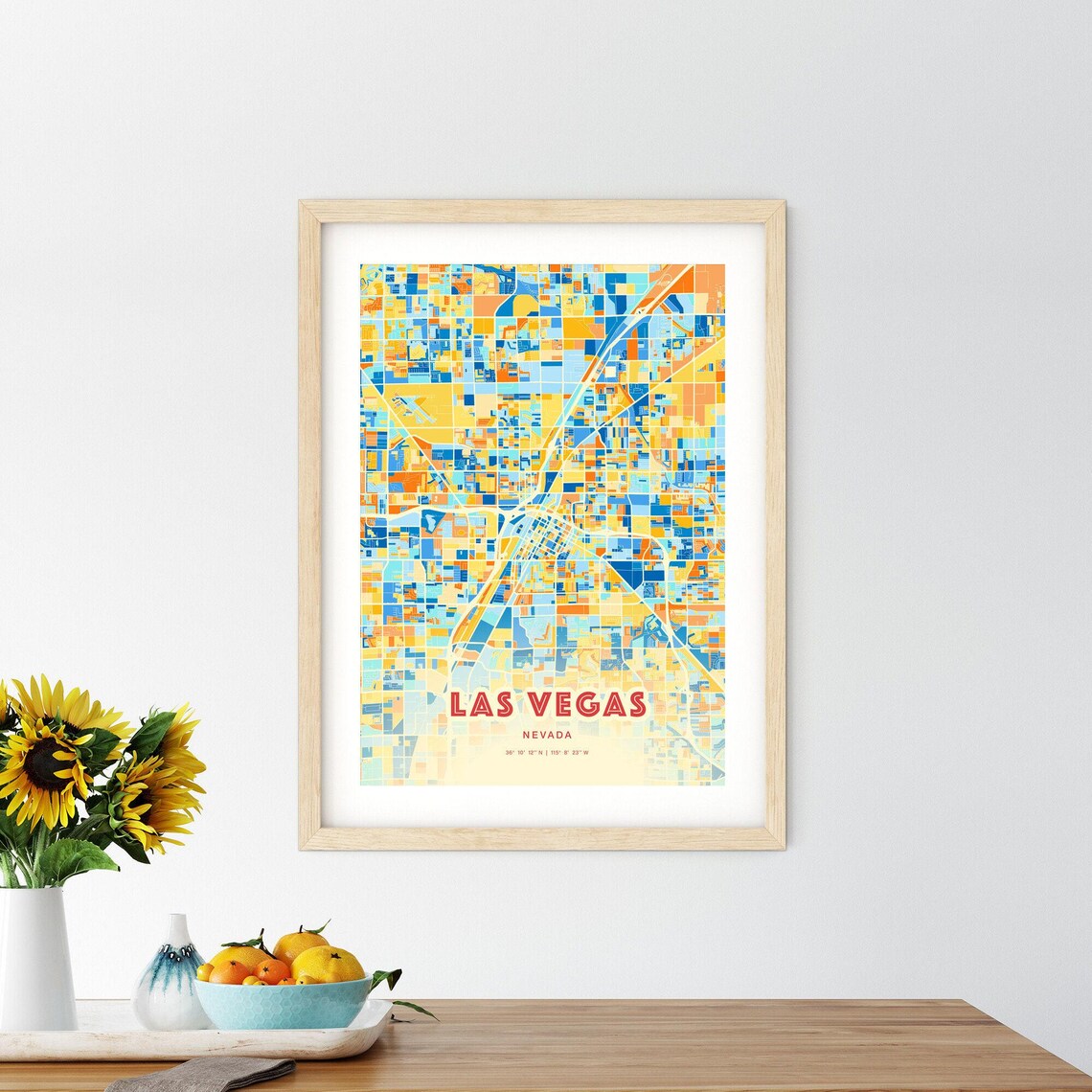 Las Vegas Nevada Blue Orange Colorful City Street Map Poster - Image 2