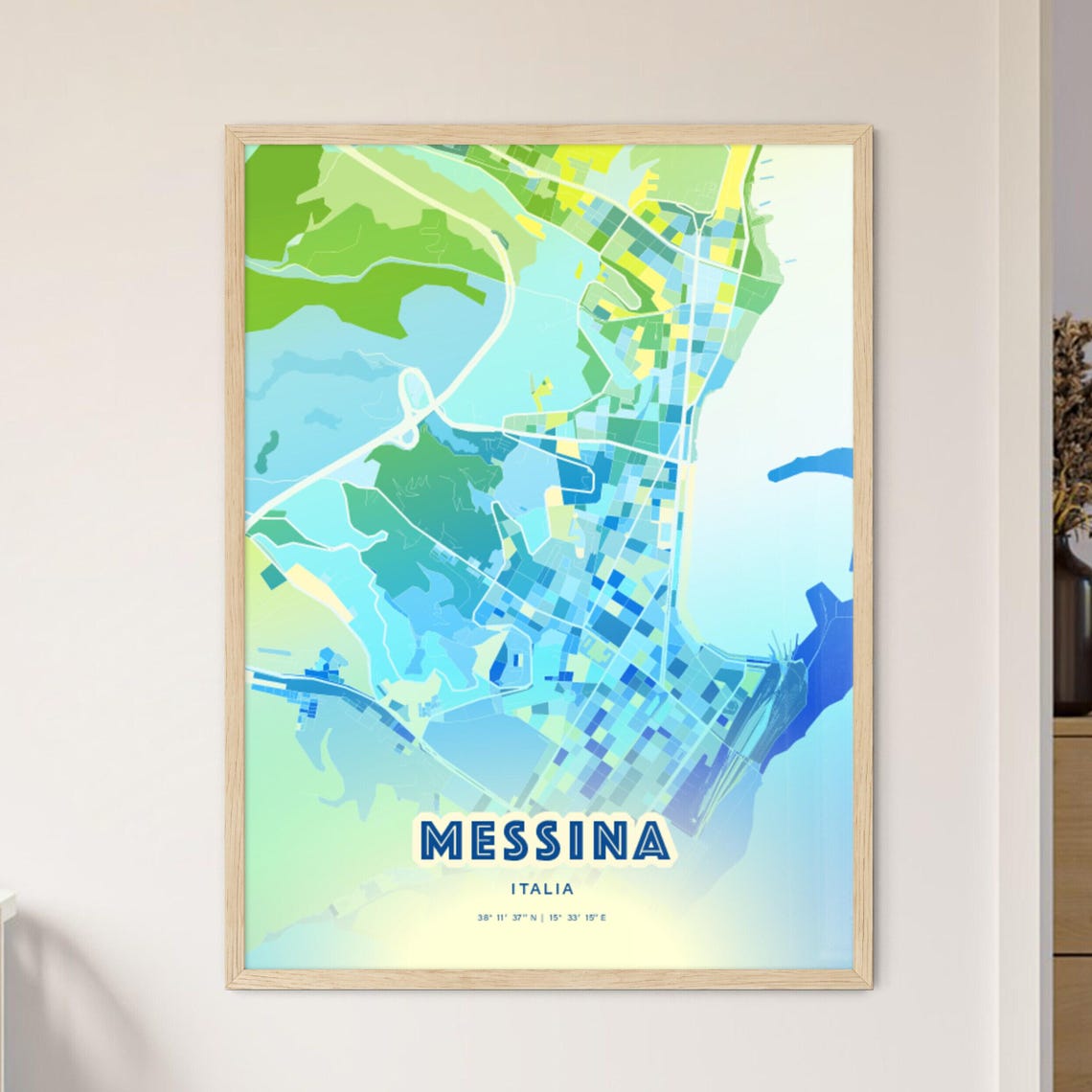 Messina Italy Bluish Custom Stylish City Map Art Poster Gift