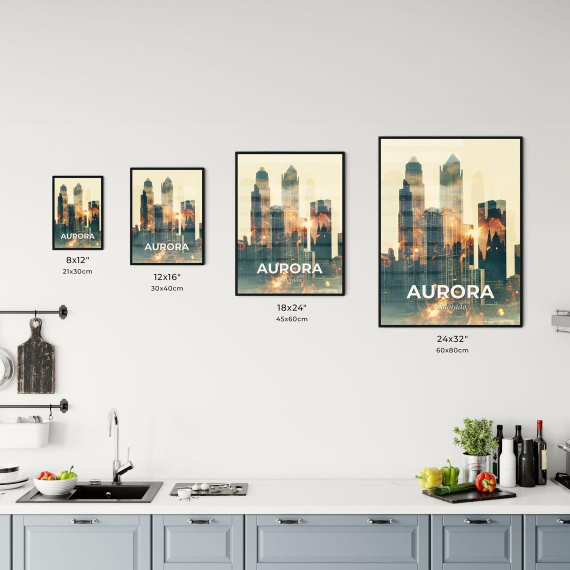 Aurora Colorado Downtown Skyline Golden Double Exposure Poster - Image 3