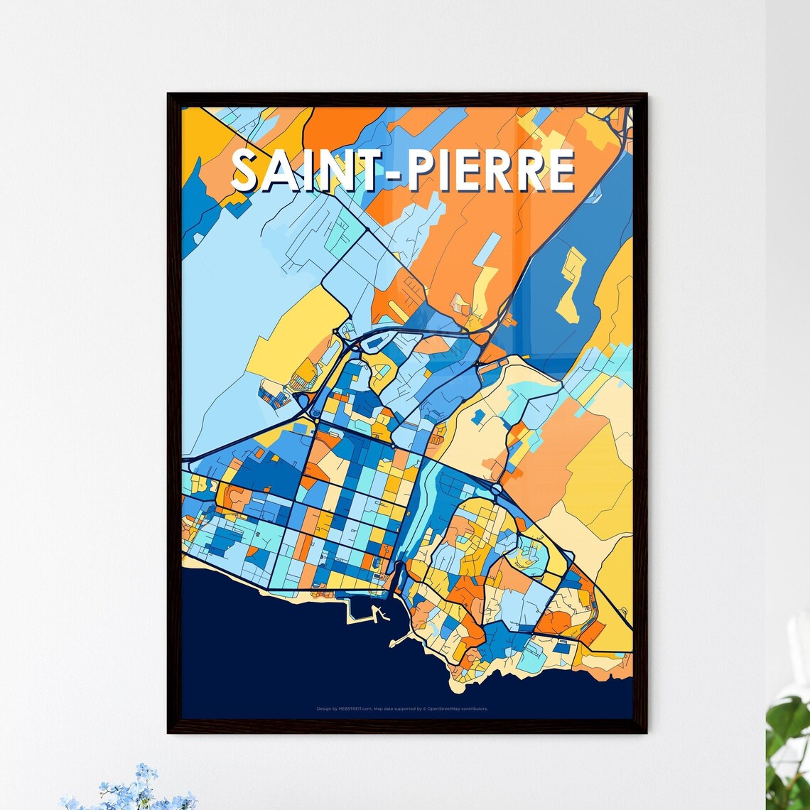 Saint-Pierre France Vibrant Colorful City Map Art Poster Home Decor Gift