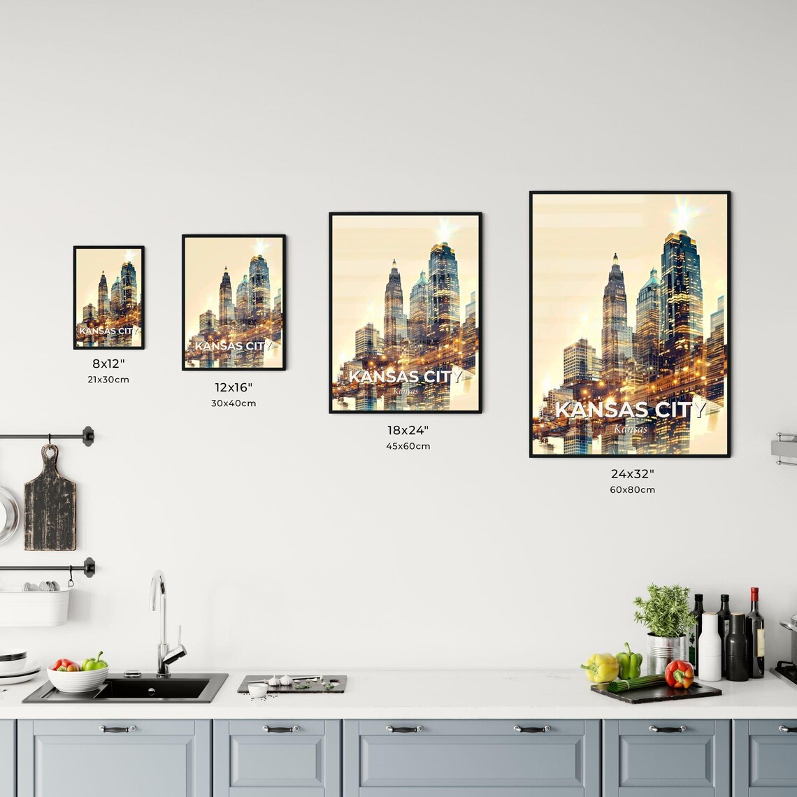 Kansas City Kansas Illuminated Night Skyline Towers Golden Art Poster - Image 3