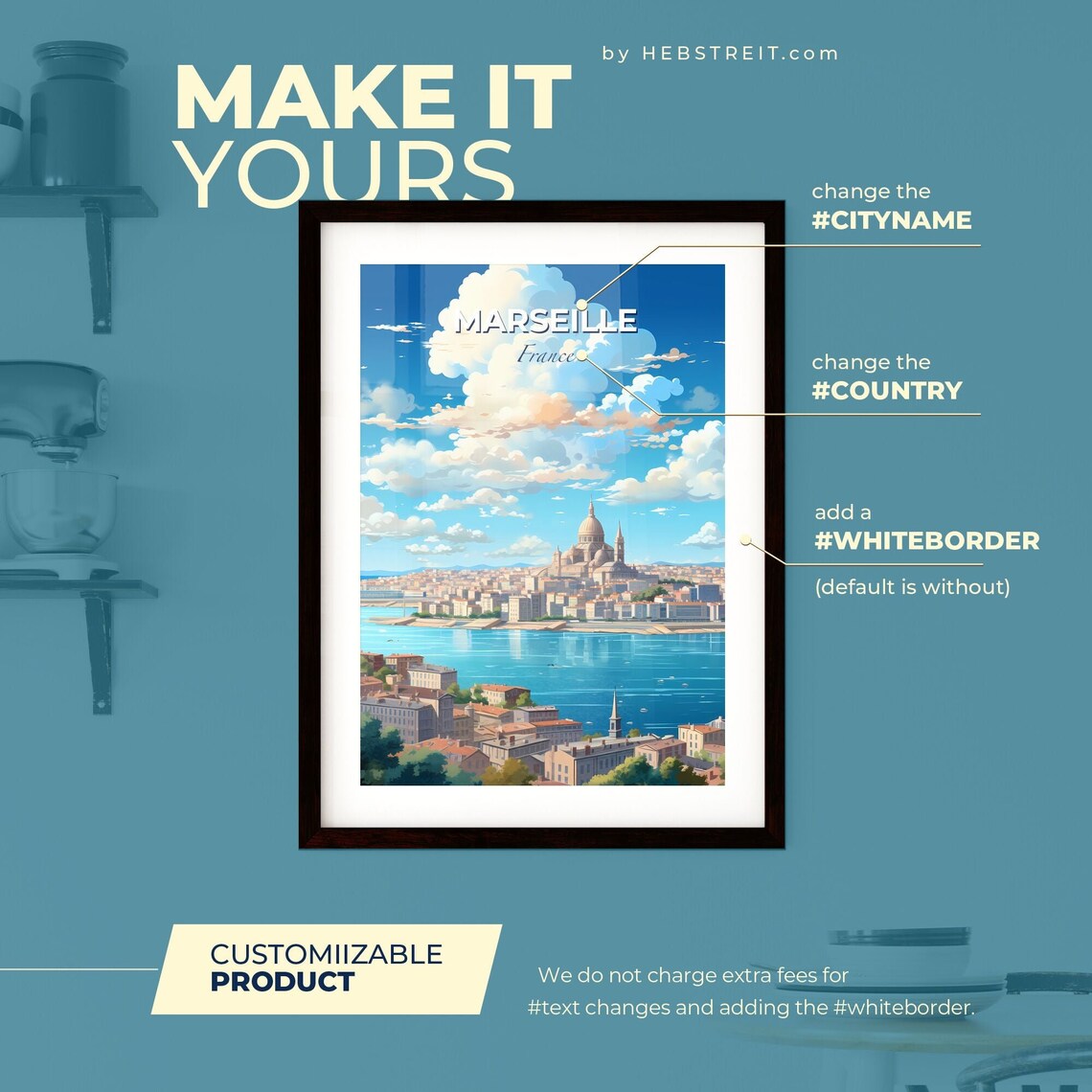 Marseille France Skyline Travel Poster Basilica Dome Harbor Waterfront View - Image 2
