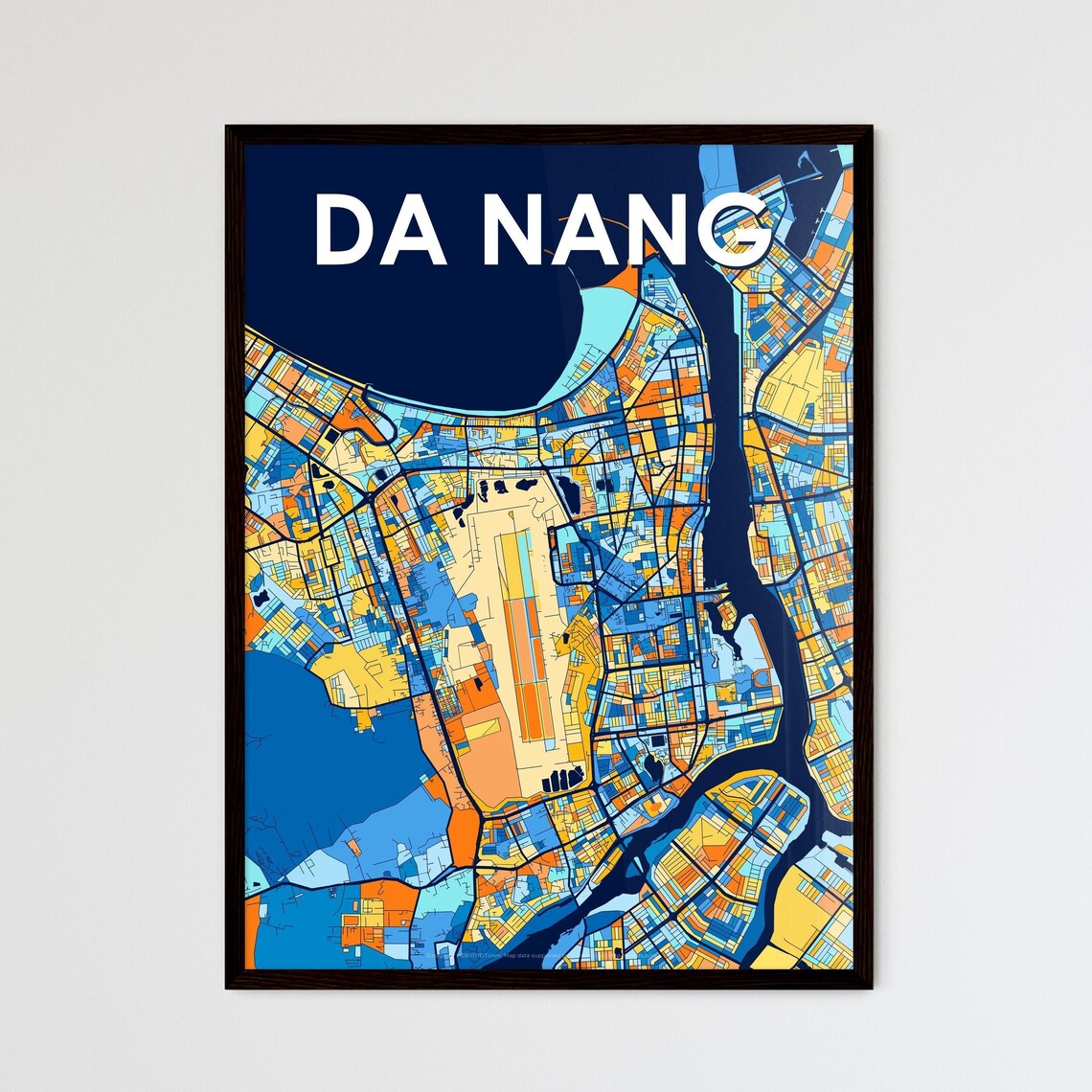 Da Nang Vietnam Bold City Map Art Poster in Navy Orange and Yellow