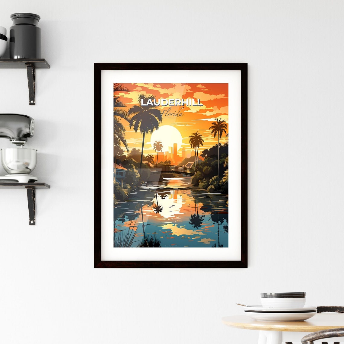 Lauderhill Florida Golden Sunset River Palm Trees Bridge Poster - Image 2