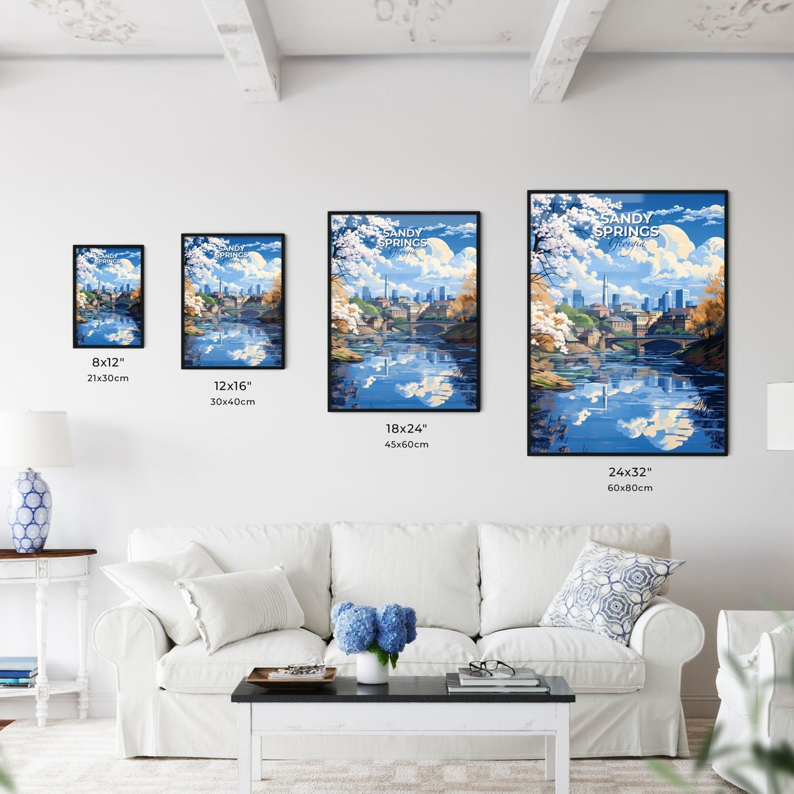 Vivid Sandy Springs Georgia River Bridge Skyline Blossom Poster - Image 3