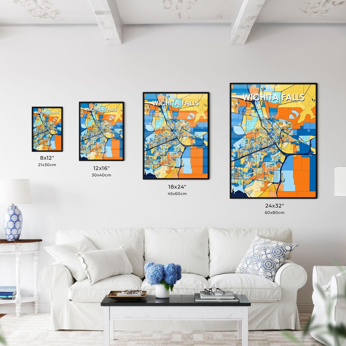 Wichita Falls Texas Bold Colorful City Map Art Print Wall Decor - Image 3