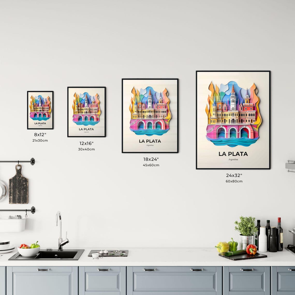 Vivid La Plata Argentina A Paper Cut Of A Castle With A Bridge Fine Art Print Customizable - Image 3