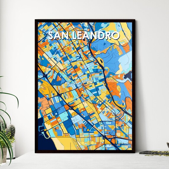 San Leandro California City Map Poster Colorful Modern Wall Decor