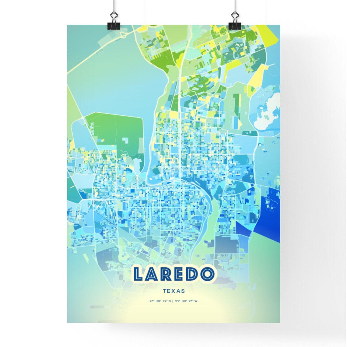 Laredo Texas Bluish Watercolor Modern Decorative City Map Art Poster - Image 3