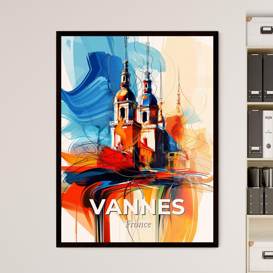 Vannes France Colorful Abstract Twin Church Towers Art Poster