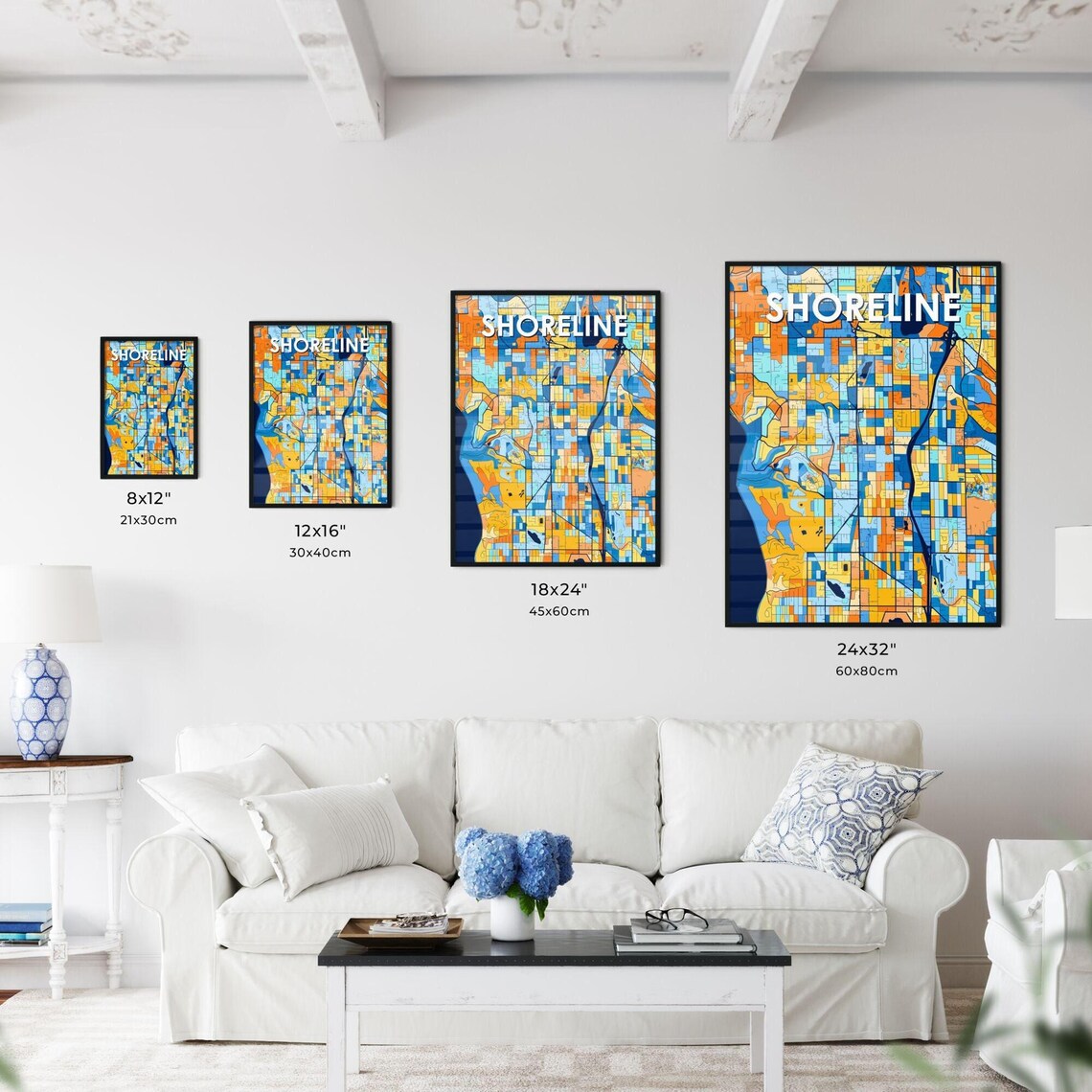 Shoreline Vibrant Geometric Mosaic City Street Map Art Poster - Image 3