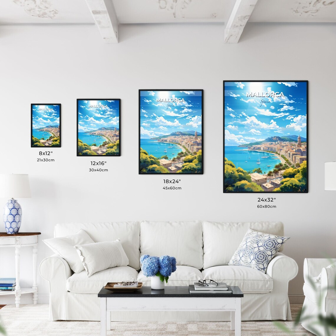 Mallorca Spain Sunny Bay Sailboats Coastal Town Beach Poster - Image 3