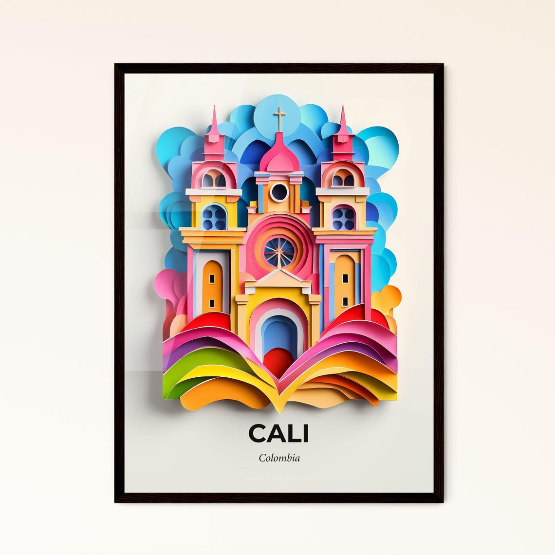 Vivid Cali Colombia A Colorful Church With A Rainbow Colored Roof Fine Art Print Customizable
