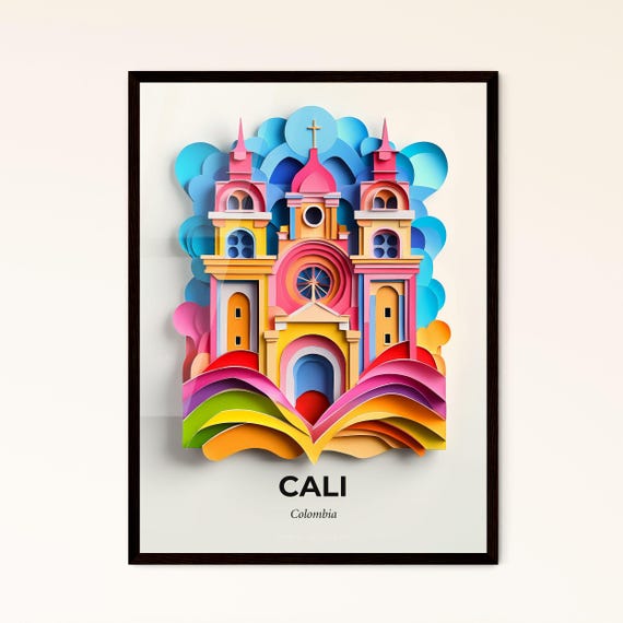 Vivid Cali Colombia A Colorful Church With A Rainbow Colored Roof Fine Art Print Customizable