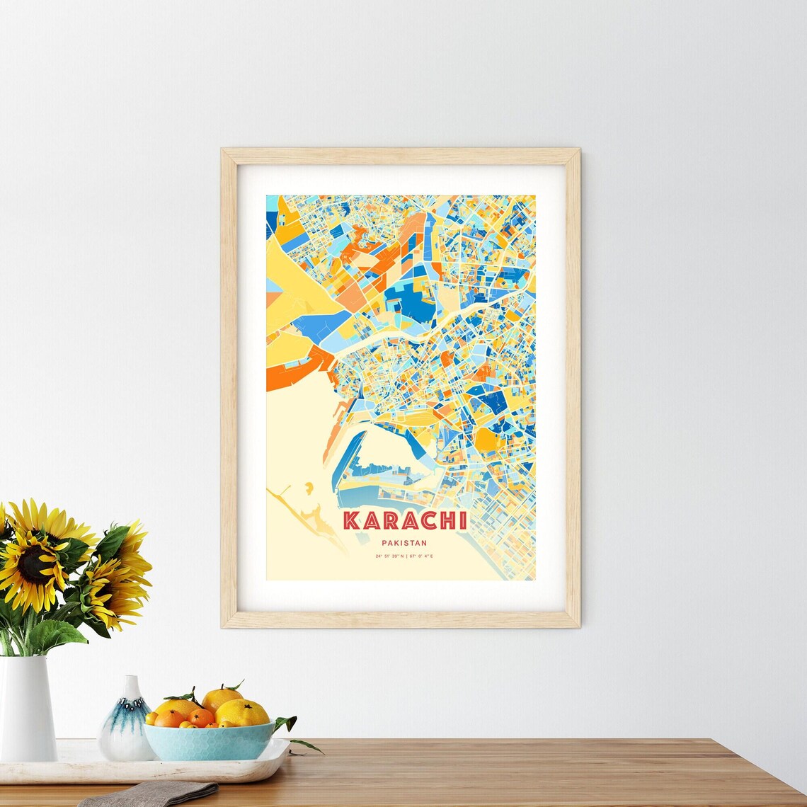 Karachi Pakistan Blue Orange Vibrant Harbor City Map Art Poster - Image 2