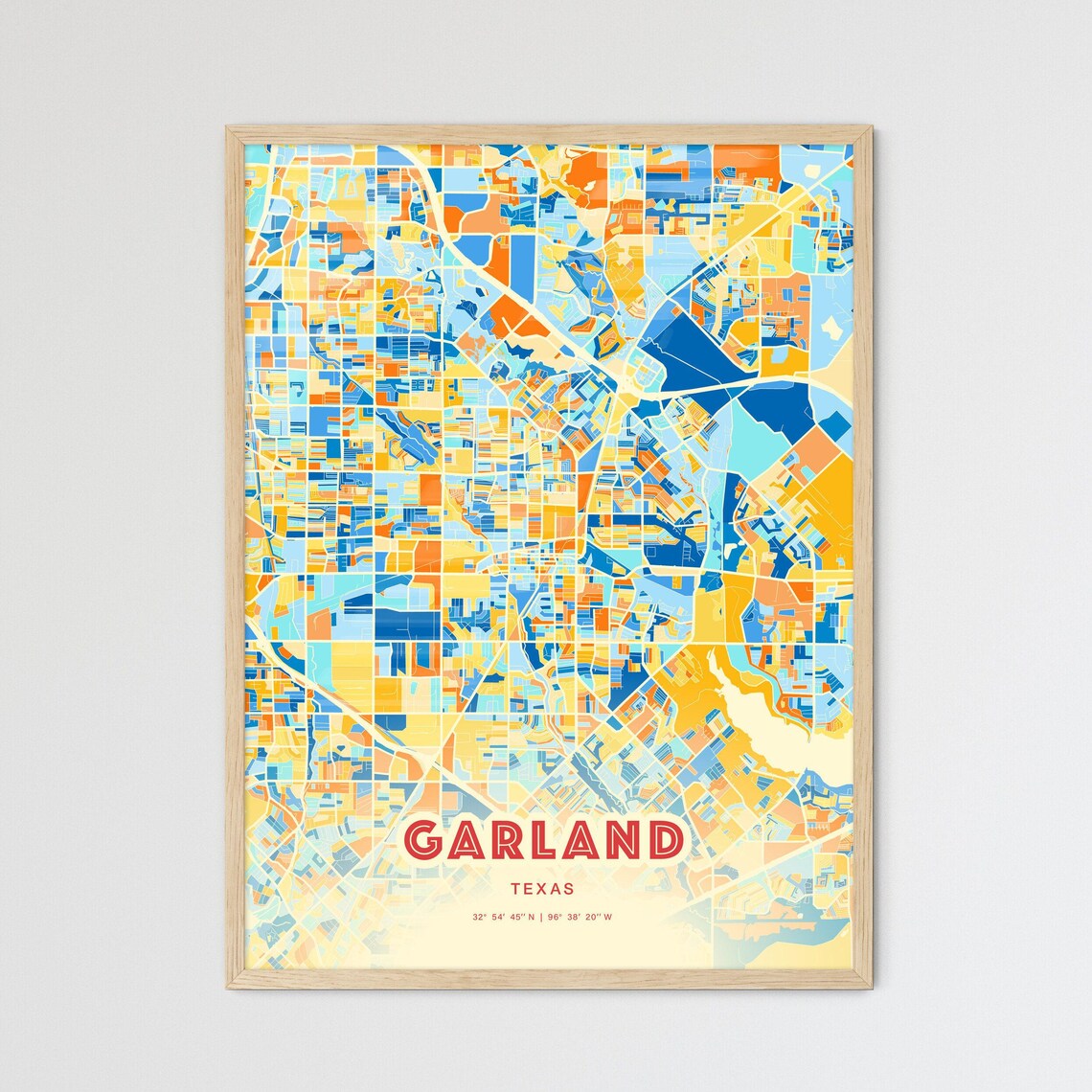 Garland Texas Colorful Blue Orange City Street Map Coordinates Poster - Image 3