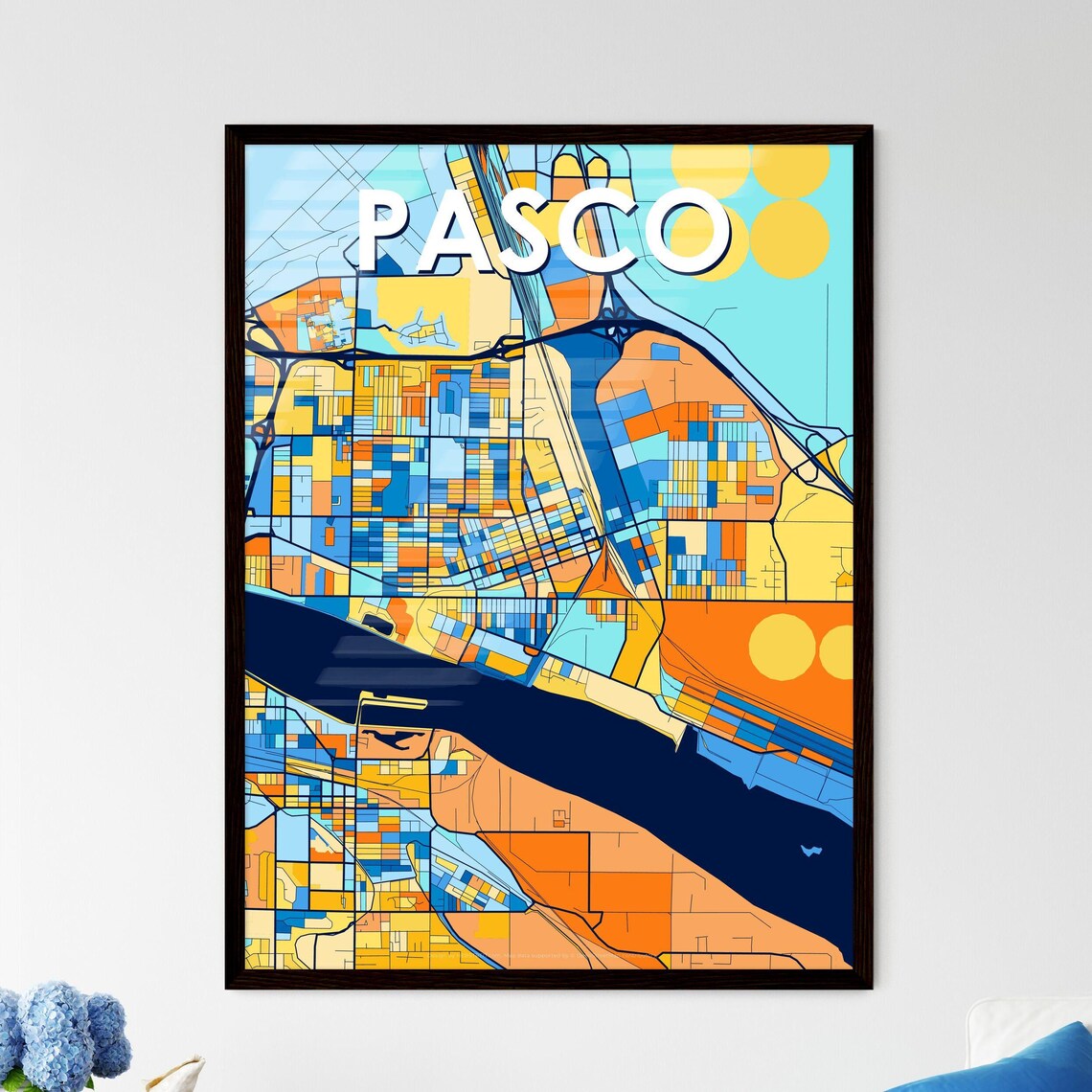 Vibrant Colorful City Map Art of Pasco Washington Poster for Home