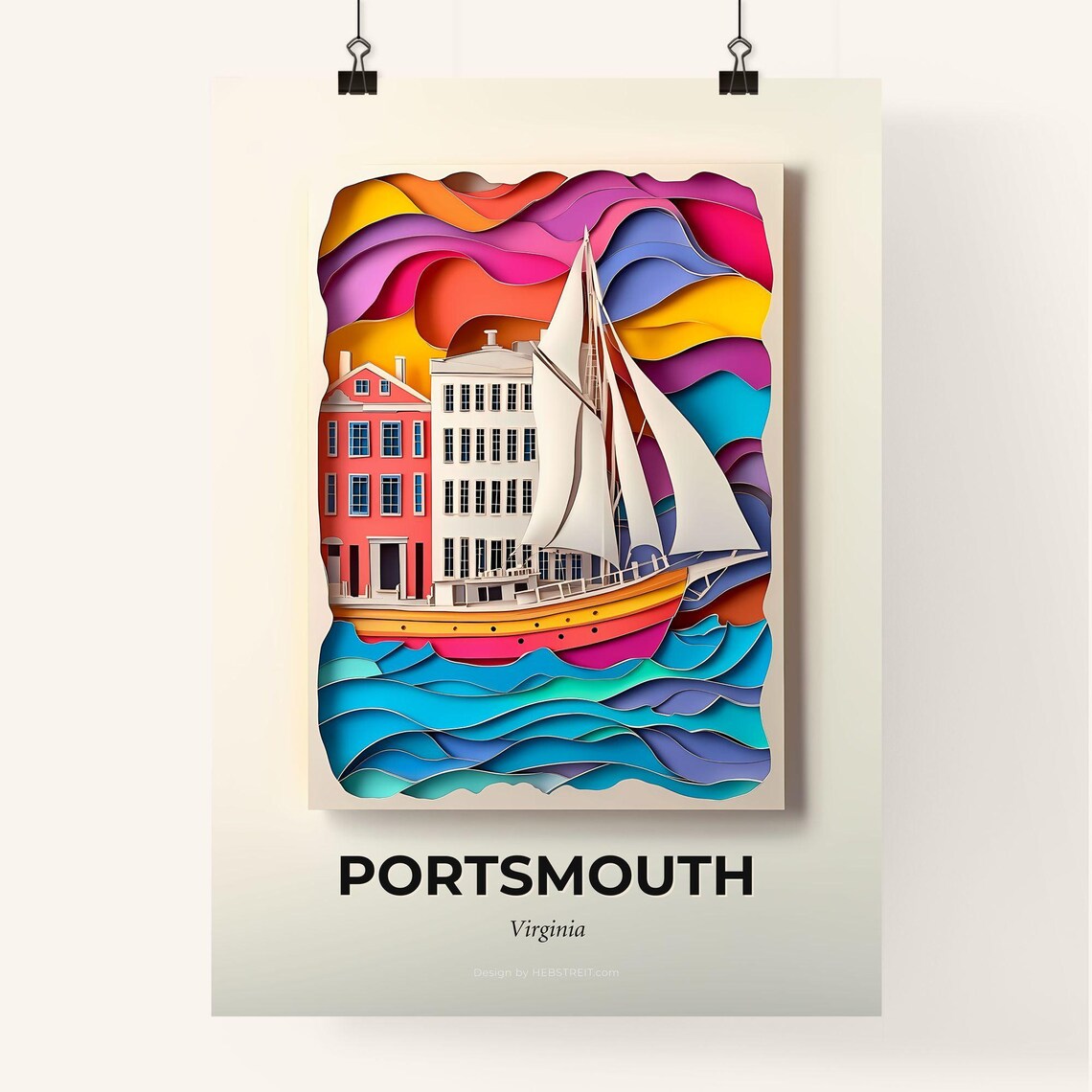 Portsmouth Virginia Sailing Ship Harbor Paper Cut Art Poster - Image 4