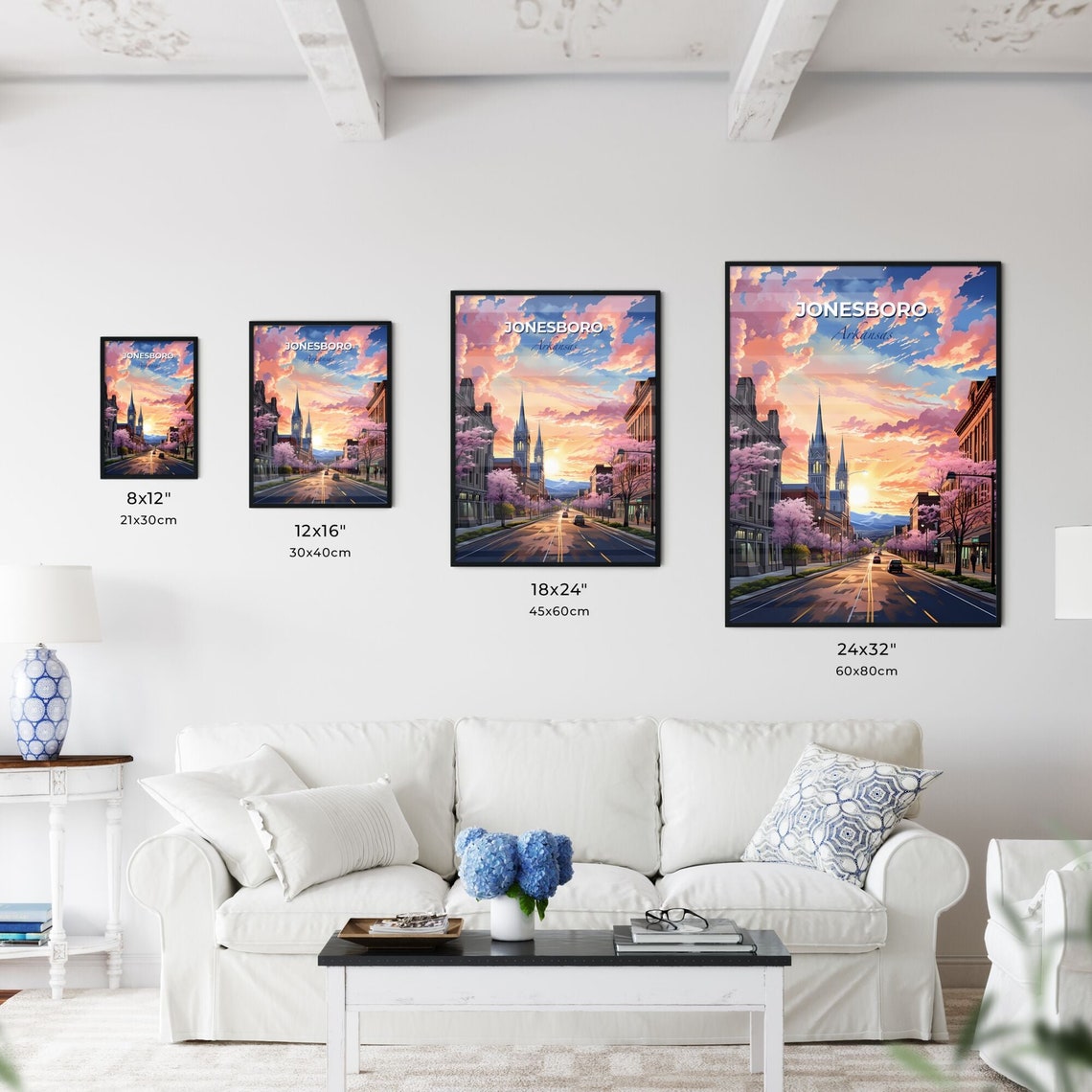 Jonesboro Arkansas Sunset Main Street Church Spires Art Poster - Image 3