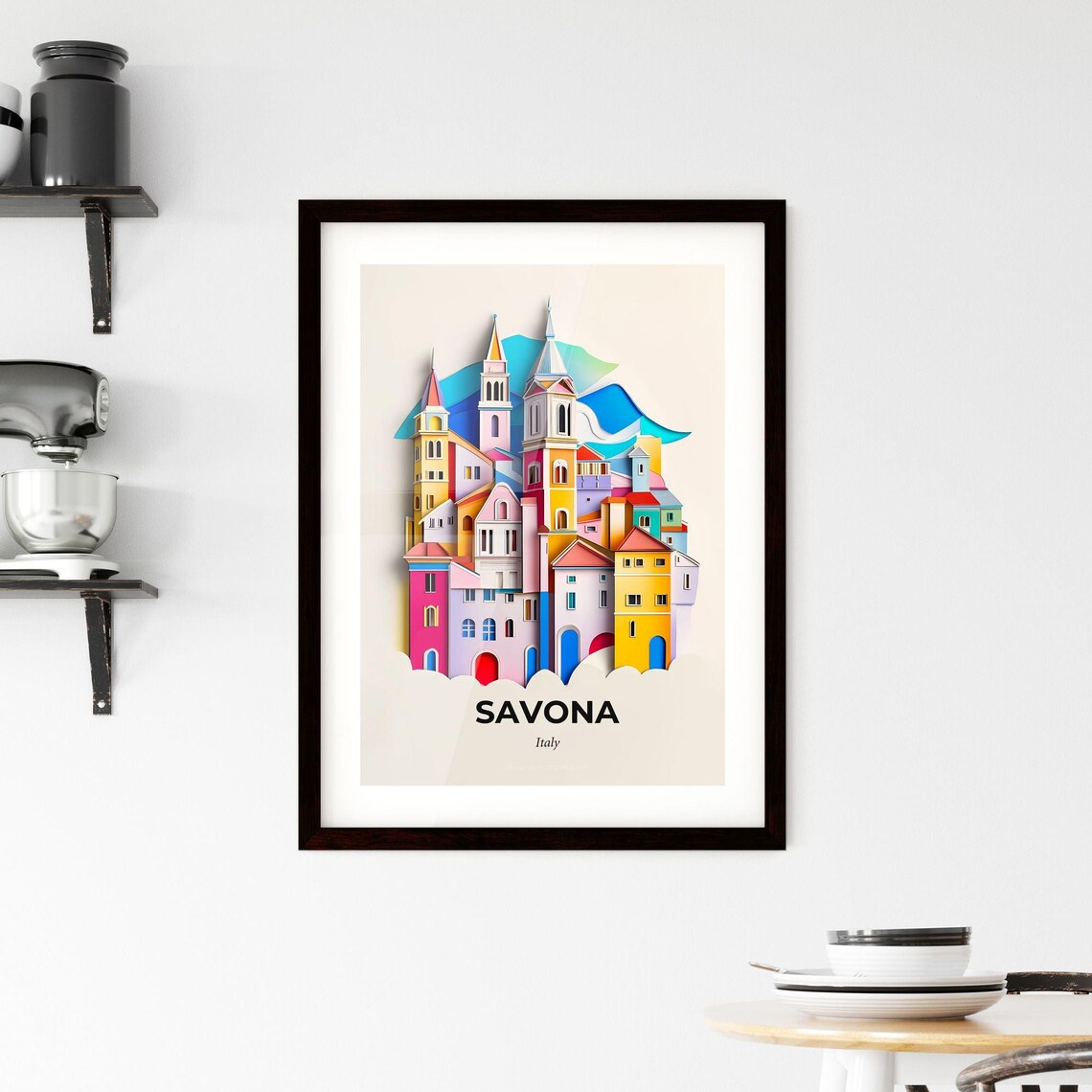 Savona Italy Colorful Towers And Spires Paper Cut City Art Poster - Image 2