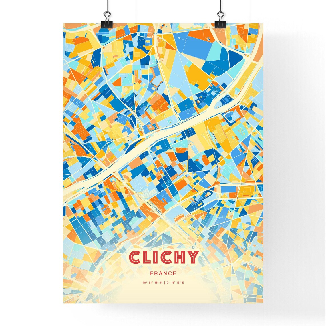 Clichy France Colorful Modern Street Map City Decor Art Poster - Image 3