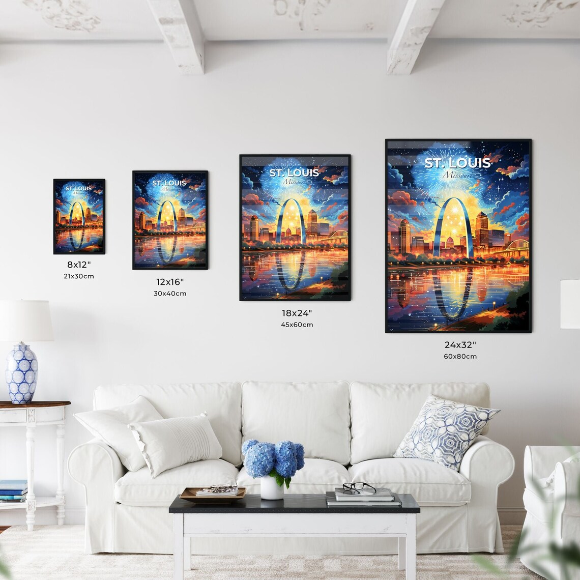 St. Louis Missouri Gateway Arch Fireworks Night Travel Poster - Image 3