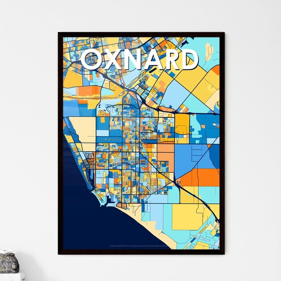 Oxnard California Vibrant Colorful Geometric Street Grid City Map Art Poster